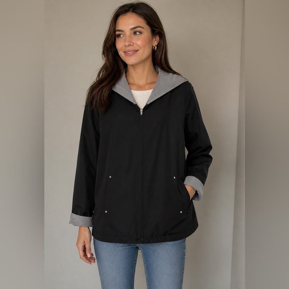 Limited Black Waterproof Jacket Hooded Zip Front Size M Lightweight Rain Coat